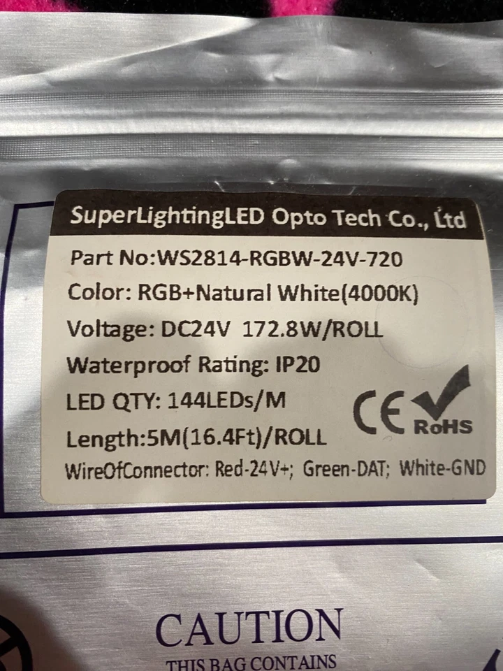 WS2814 24V 5M 144 Led / M Strip Light Similar To SK6812 RGBDW Pixels Addressable - Image 3 of 3