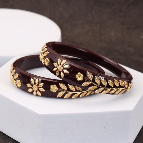 Indian Traditional Brown Bangles Set For Women Daily Wear Shakha Pola Bangle - Picture 3 of 5