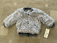 Girls Size 3 American Wigeon Smiley Faux Fur Pilot Jacket Gray Bomber