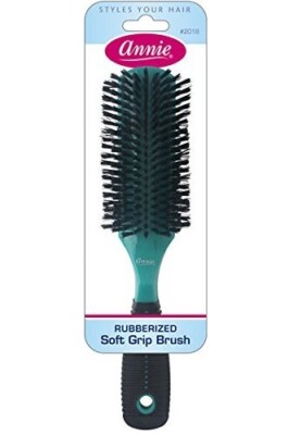 Annie Rubberized Soft Grip Hair Brush Luster Volume Correct Frizz Dull Green