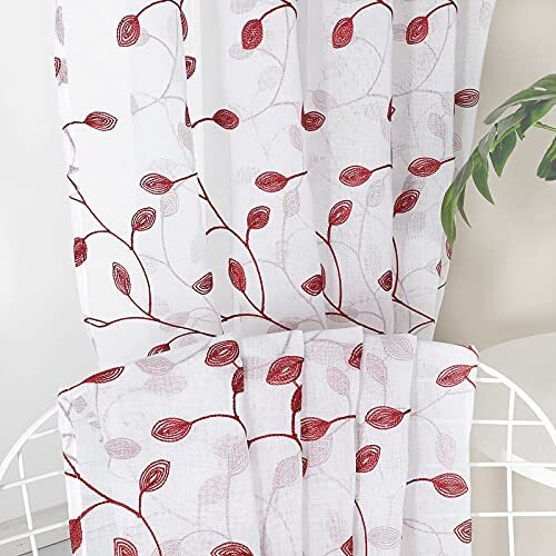 Hojas Transparente Cenefa Cortinas Hoja Bordada Dormitorio 54"W x 16"L Borgoña Rojo - Imagen 4 de 7