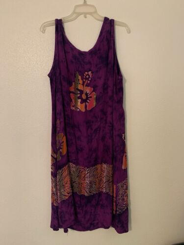 Sleeveless Long Purple Hawaiian Floral Maxi Dress Size XL