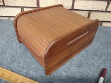 Vintage Teak Wood Roll Top Organizer Storage Case MCM retro atomic OS