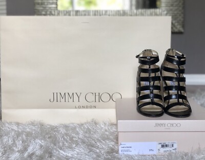 Jimmy Choo Fathom Cage Booties 37 1/2 (US 7 1/2) Black | eBay