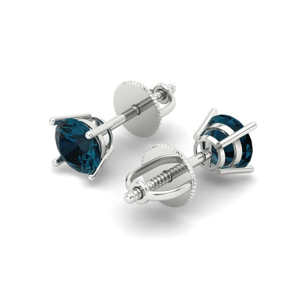 Aretes de topacio azul London para mujer, atornillados (0,2 cttw 3,0 mm corte redondo) Foto 2 de 4
