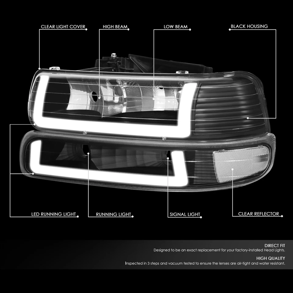 Para Silverado Suburban Tahoe 1999-2006 LED DRL Faro Parachoques Lámpara Negro/Claro Foto 2 de 4