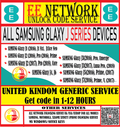 Samsung Galaxy J1, J2, J3, J4, J5, J6, J7 (2016 2017 2018) | EE Uk UNLOCK CODE