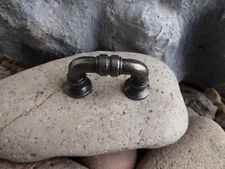 Small Antique Nickel Silver PIPE HANDLE Drawer Pull Industrial Modern Steampunk