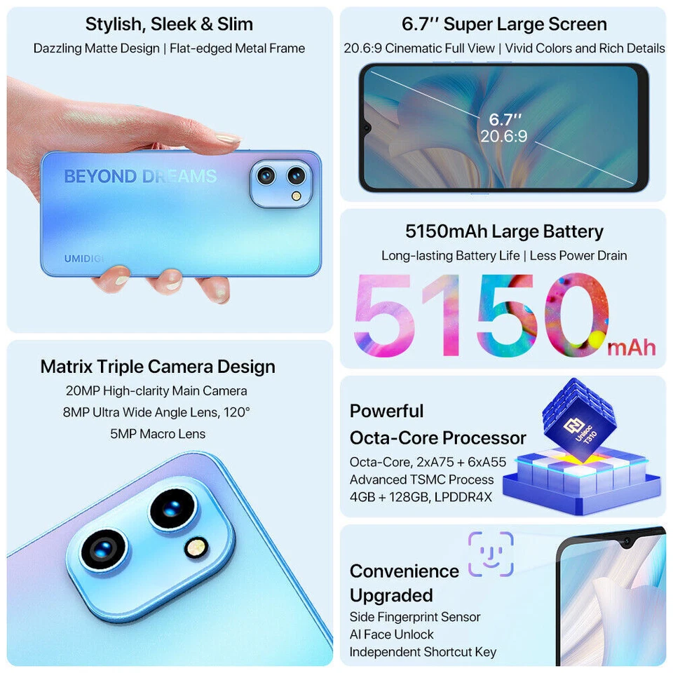 UMIDIGI A13 4GB RAM 128GB Dual SIM Cellulare Smartphone Garanzia Global Europa - Immagine 2 di 4