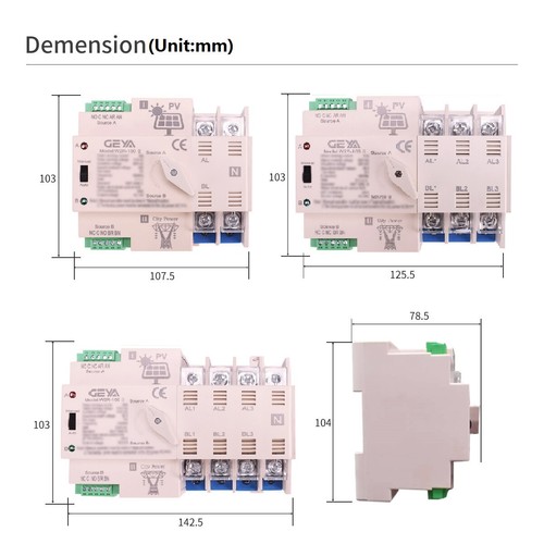 Interruptor de transferencia automática solar fotovoltaica GEYA 3P 63A 110V solar a red doble potencia NUEVO - Imagen 5 de 14