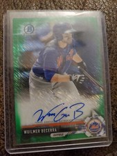 2017 BOWMAN CHROME WUILMER BECERRA AUTOGRAPH GREEN REFRACTOR #/99 METS 