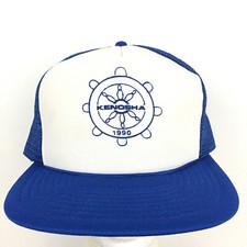 Vtg 90s Kenosha Sail Boat Cap Wheel Logo Mesh Snap Back Trucker Baseball Dad Hat