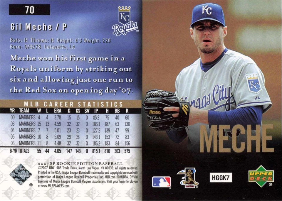 2007 SP Rookie Edition Gil Meche Kansas City Royals #70 - Image 2 of 2