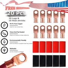 20 PCS 1/0 AWG Gauge Copper Lugs w/ RED  BLACK Heat Shrink Ring Terminals