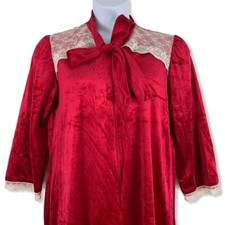 Vintage Nightgown Madison Avenue Plaza Red Velvet Lace Medium Full Length FLAW