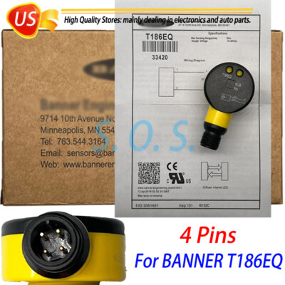 New Photoelectric Beam Sensor For Banner T186EQ 10-30VDC 20m Range 4-Pins 33420