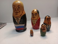  Vintage Set of 5 Russian Nesting Dolls Wooden Political Leaders 