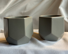 Set of 2 Gray Matte Ceramic Geometric Hexagon Planters Pots