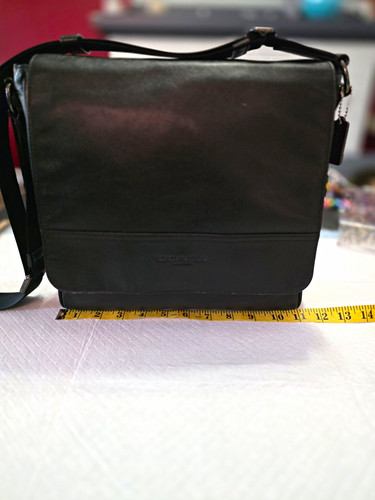 Coach Black Houston Map Bag Pebbled Leather Crossbody Messenger Bag