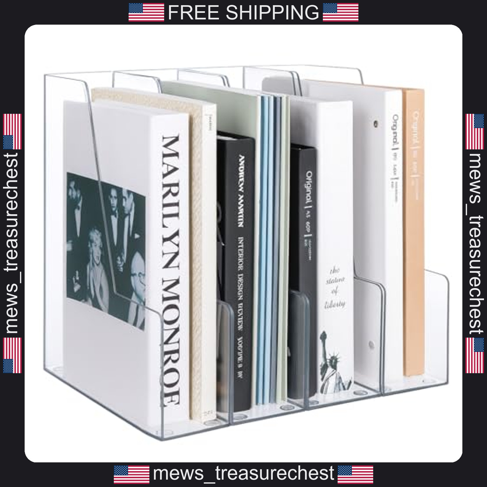 Acrylic Desk Organizer 4 Compartments for Magazines Files and Documents