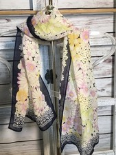 UNBRANDED Vintage Floral Silk Chiffon Scarf 13x52 Long Pastel Pink Yellow Daisy
