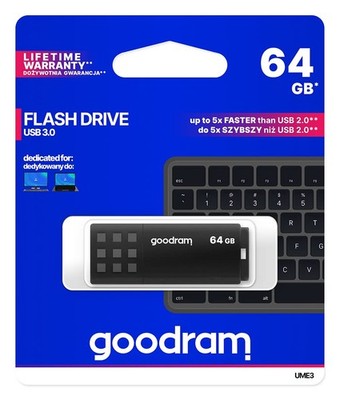 goodram USB Memory Stick with 64GB UME3 - USB 3.0 Data Storage Pen Drive - Read 