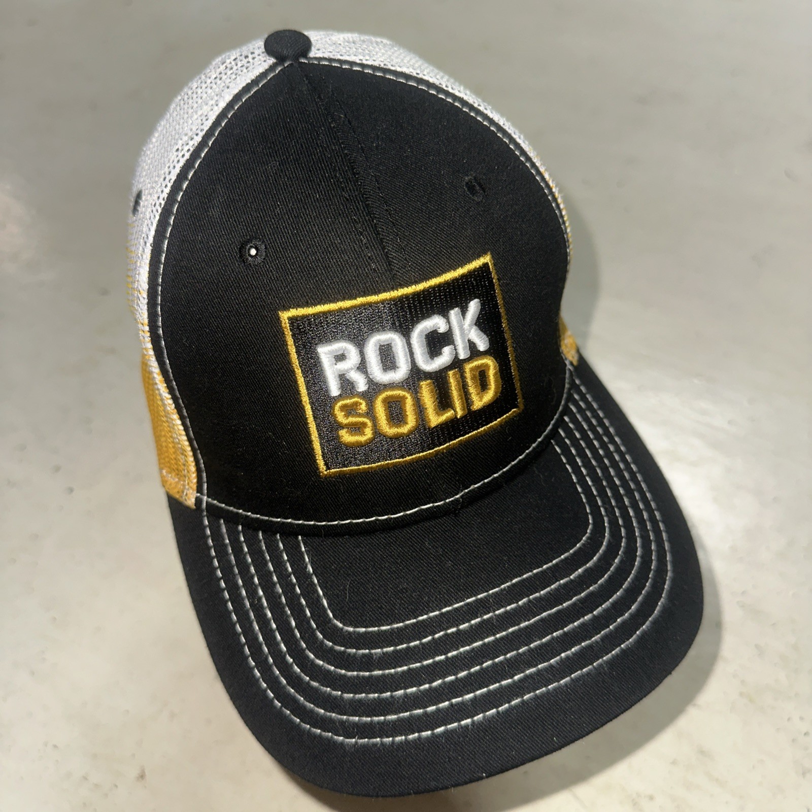 ROCK SOLID Trucker Hat Black Embroidered Logo Whi… - image 1