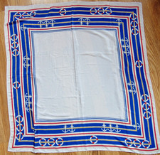 Nautical Scarf White with Gold Ropes Anchors Life Saver Buoys 30" Square