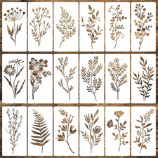 18 Pcs Flower Stencils for Painting,Reusable Small Wildflower and Leaves Stencil