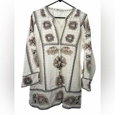 Zara Embroidered White Tunic Boho Beach LS Dress