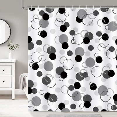 Abstract Black Grey Geometric Pattern Fabric Shower Curtain Set 72x72 Inch