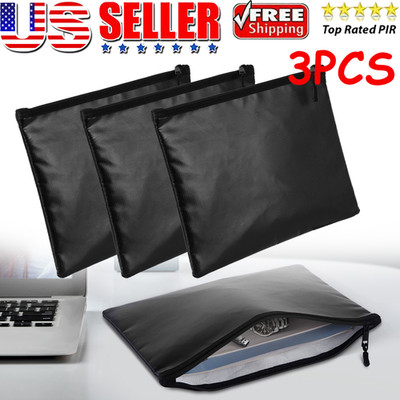 3X Fireproof Waterproof Money Bag Envelope Safe Document Bag Zip File Pouch Case