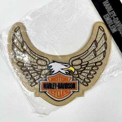 Harley-Davidson Studded Eagle Wings Patch Large Embroidered Emblem Silver Stud