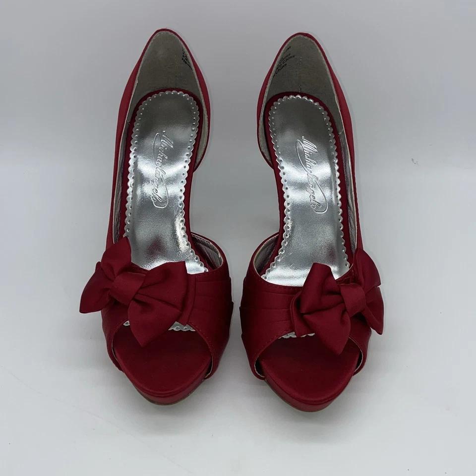 Michaelangelo Maribelle Para Mujer Talla 5.5M Rojo Satinado Punta abierta Tacón de 4 Pulgadas Usado en Excelente Condición Foto 4 de 4