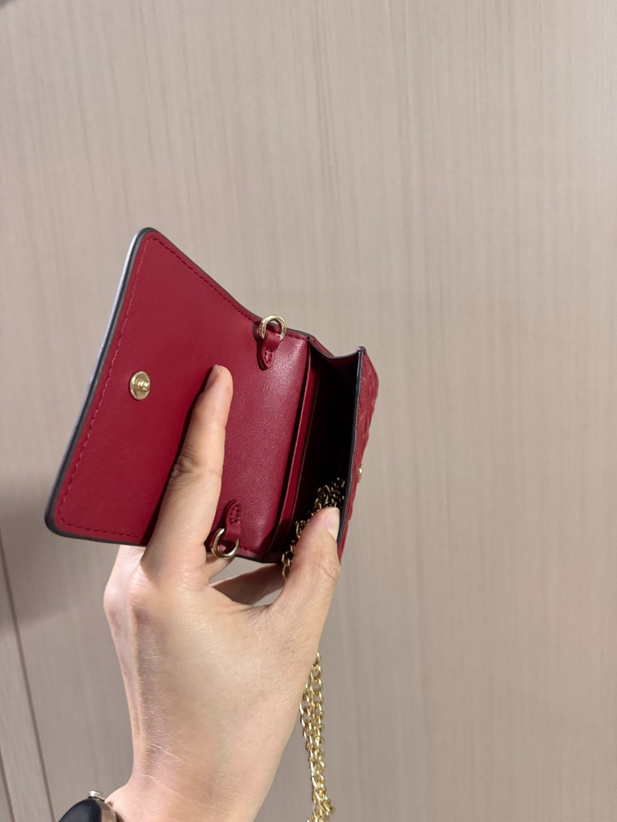 Red COACH CH006 Mini Wallet on a Chain with In Signature Print