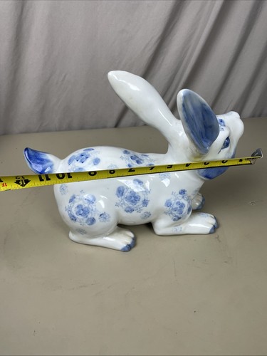 Antique Chinese Porcelain Blue White Rabbit Sculpture 12.25”D Marked - Picture 15 of 16
