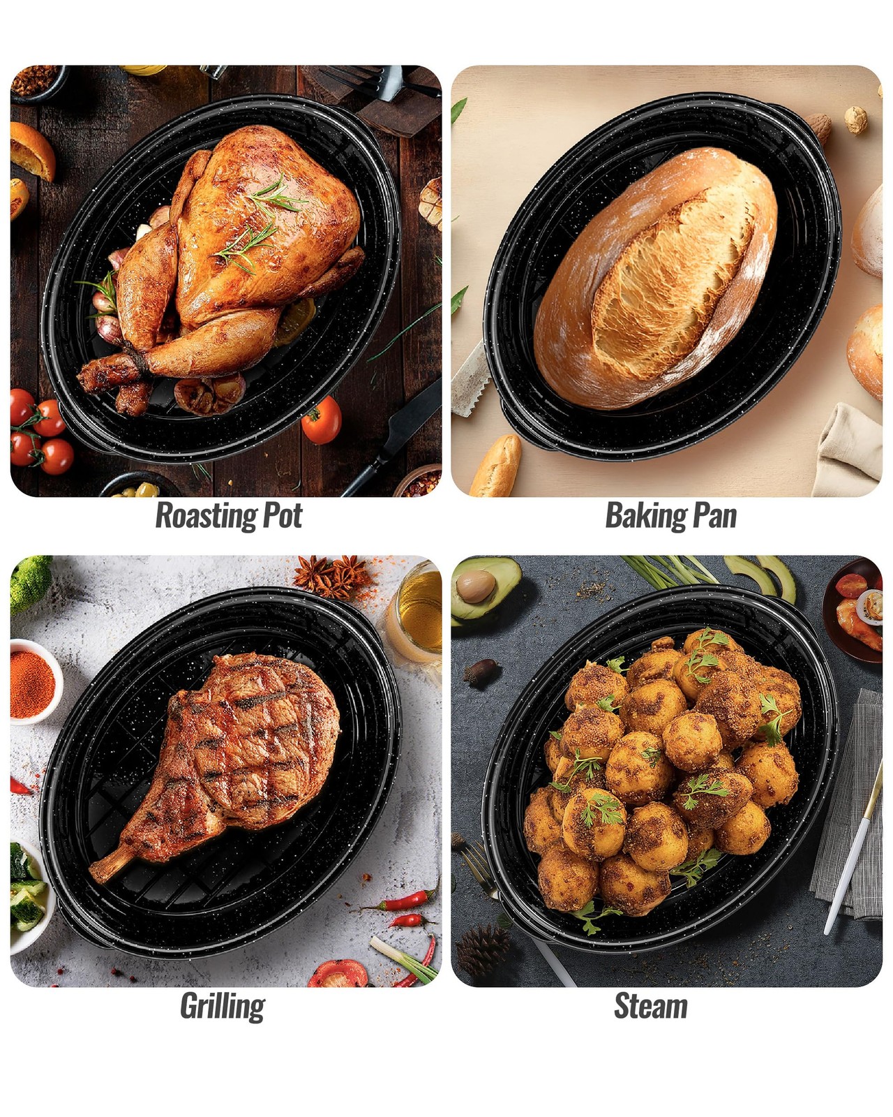 Roasting Pan with Lid & Rack 18 Inch Extra Large Deep Oven Baking Pot, Enamel...