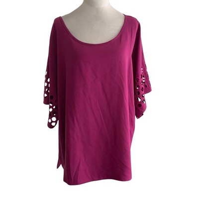 NWT Ali Miles Plus Size 1X Magenta Purple Last Cut Out Sleeve Blouse Top Artsy