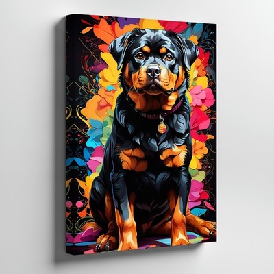 Rottweiler Dog Canvas Wall Art Colorful Modern Animal Portrait Canvas Print