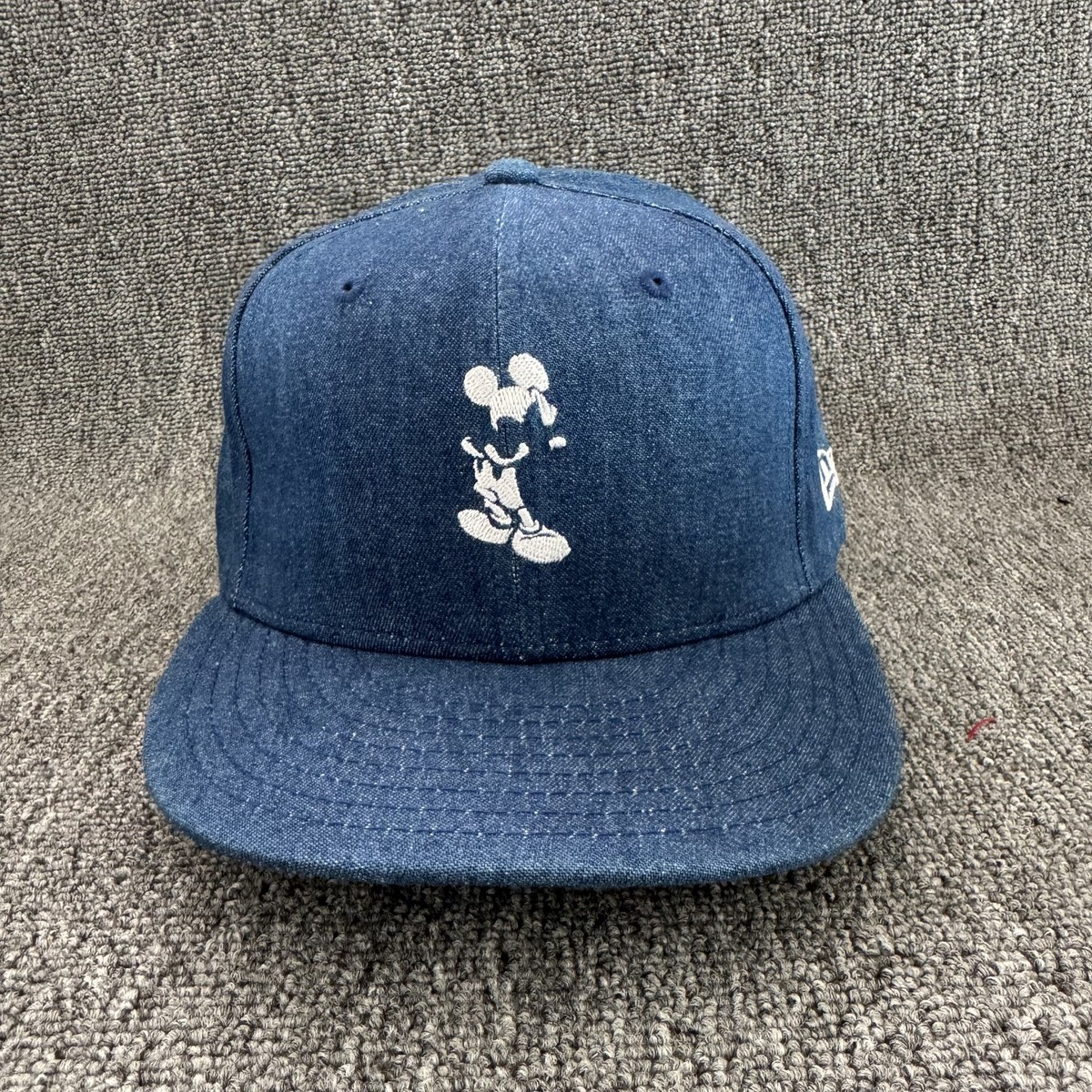New Era Mickey Mouse Snapback Hat Blue Denim Look Embroidered Cap