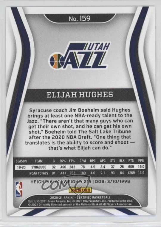 2020-21 Certified Mirror Black 1/1 Elijah Hughes #159 Rookie RC - Image 2 of 2