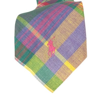 Vintage Polo Ralph Lauren Madras Plaid Necktie Bright Preppy Ivy Style