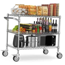  1120LBS Heavy Duty Rolling Utility Cart,Rolling Carts with 3 Tier 3-chrome