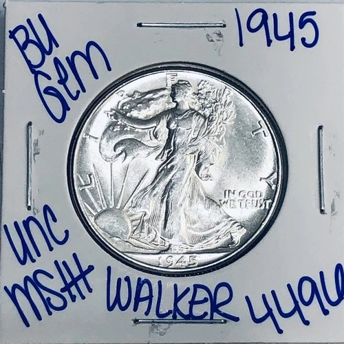 1945 BU UNCIRCULATED WALKING LIBERTY SILVER HALF DOLLAR AUTHENTIC U.S. MINT 4496