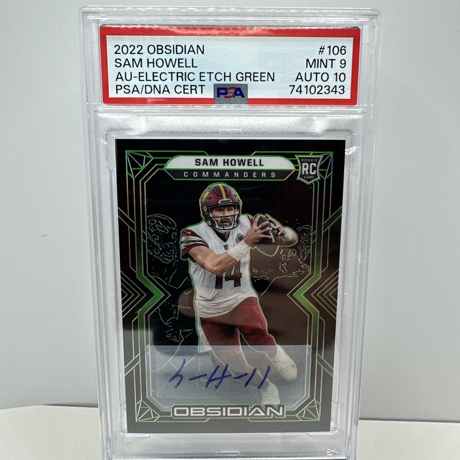 2022 Obsidian Sam Howell Electric Etch Green Auto #32/50 PSA 9 Auto 10 Vikings