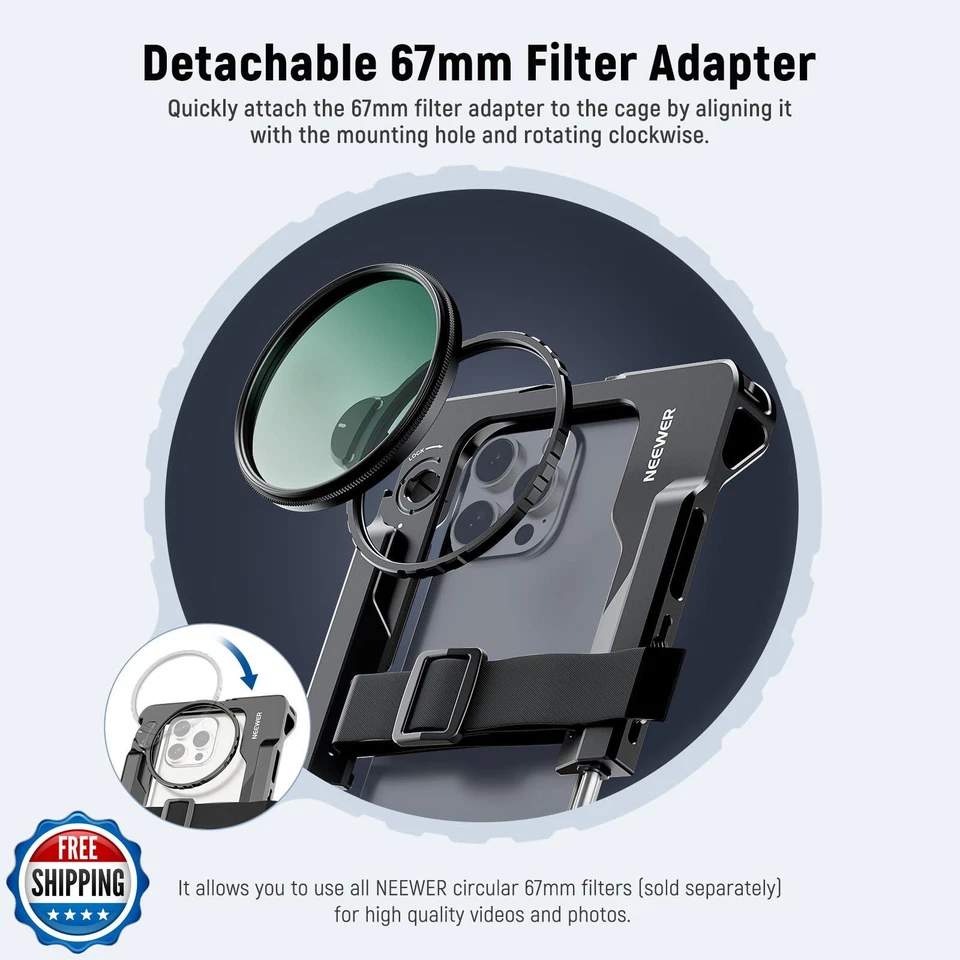 NEEWER Smartphone Video Rig with Handles, 67mm Filter Adapter, Anti-Drop - Image 4 of 4