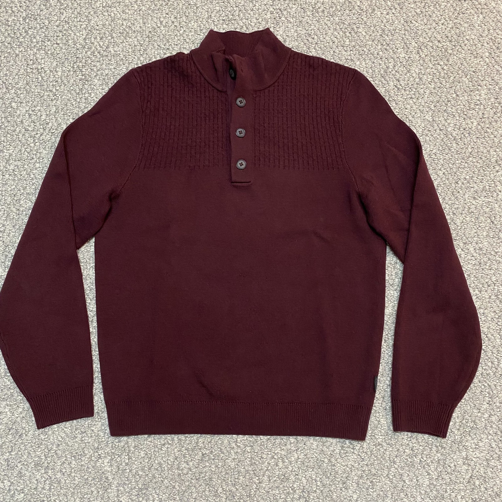 Hugo Boss Men's Sweater 100% Merino Virgin Wool Red Burgundy Size S Button