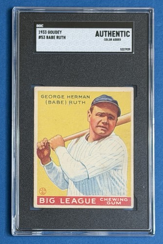 1933 Goudey Babe Ruth #53 New York Yankees SGC Authentic