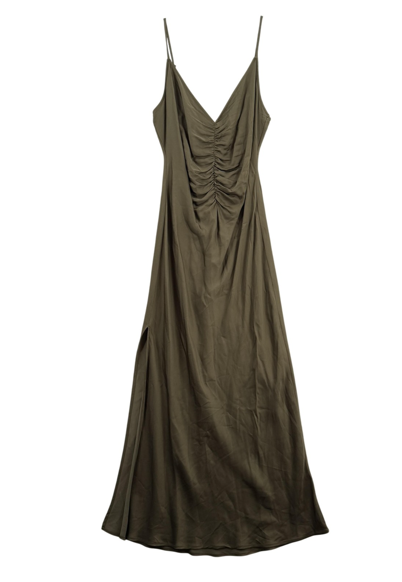 astr the label dress green ASTR the Label | Amari Satin Cutout One Shoulder Maxi Dress | size M