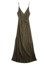 ASTR The Label Dress Womens Medium Olive Green Ruched Slip Spaghetti Strap Maxi